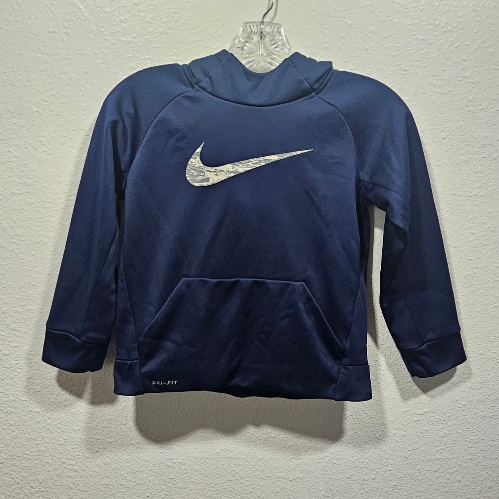 Nike Boys Dri-FIT Navy Blue Marbled Swoosh Pullover Hoodie Size 7 L 6-7 Yrs